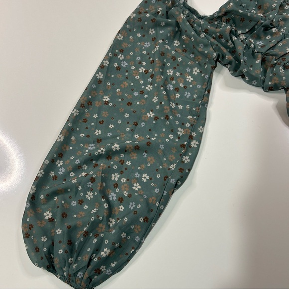 Pink Lily Blouse Shirt Top Women’s Junior Small Green Floral Smocked Boho Fairy - Picture 9 of 11